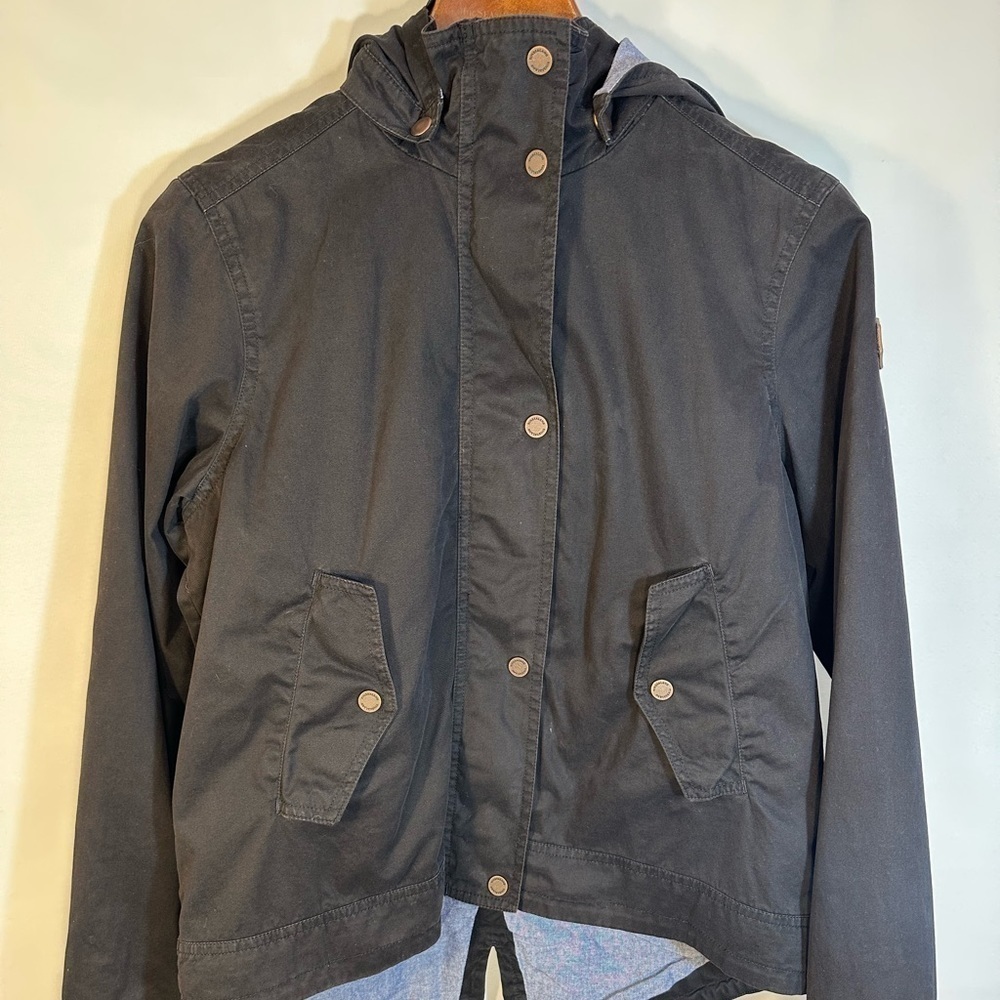Timberland Black Fishtail Drawstring Removal Hooded Long Sleeve Jacket Lined
